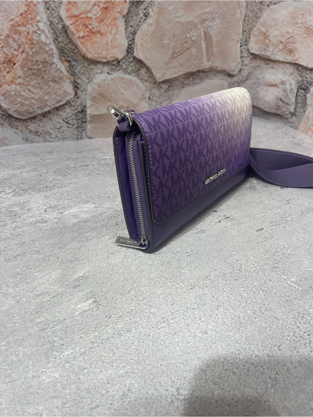 Michael Kors Ombre Logo Large Zip Around Wallet Crossbody Bag Dark Purple - Picture 7 of 8